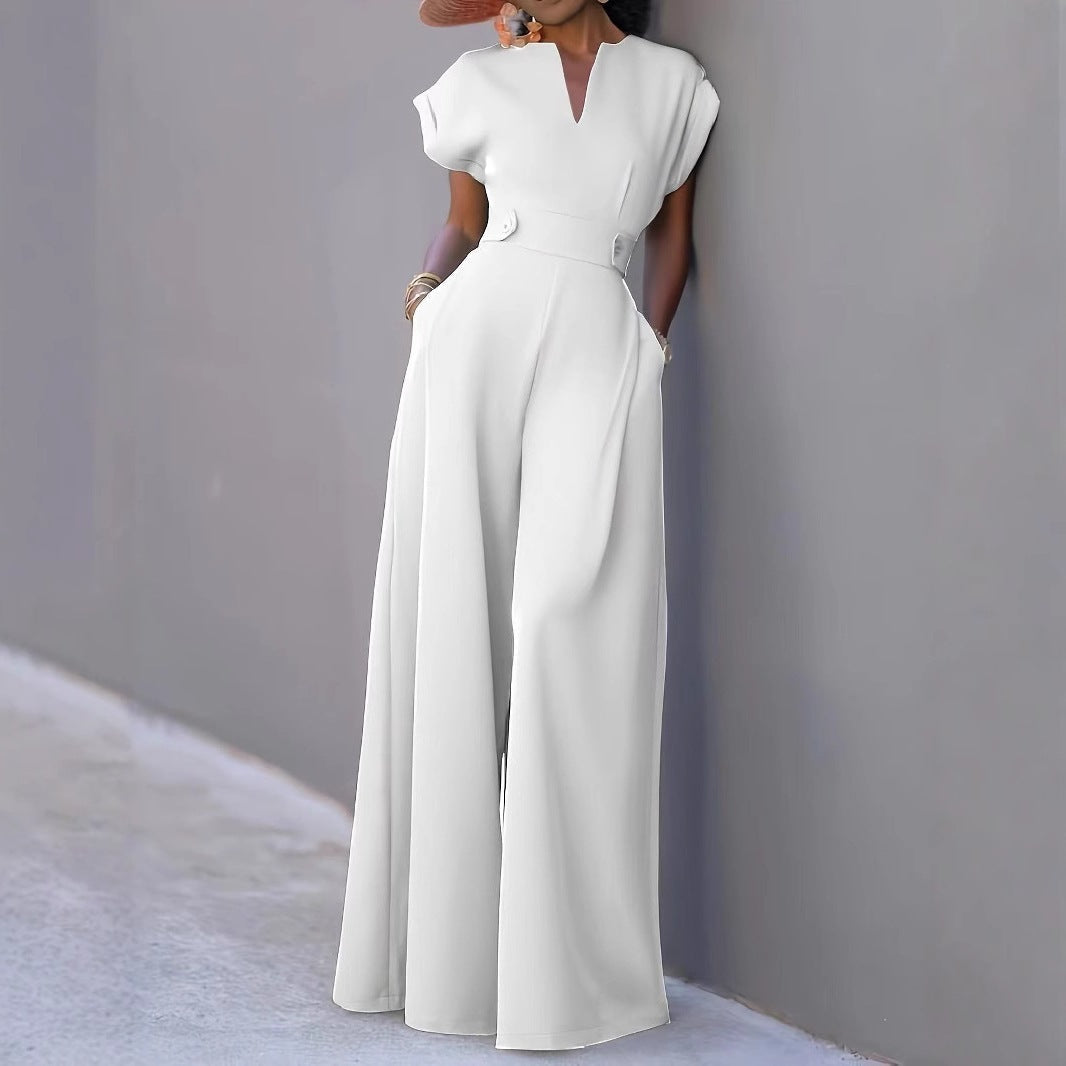 Damen eleganter Jumpsuit mit weitem Bein und praktischen Taschen