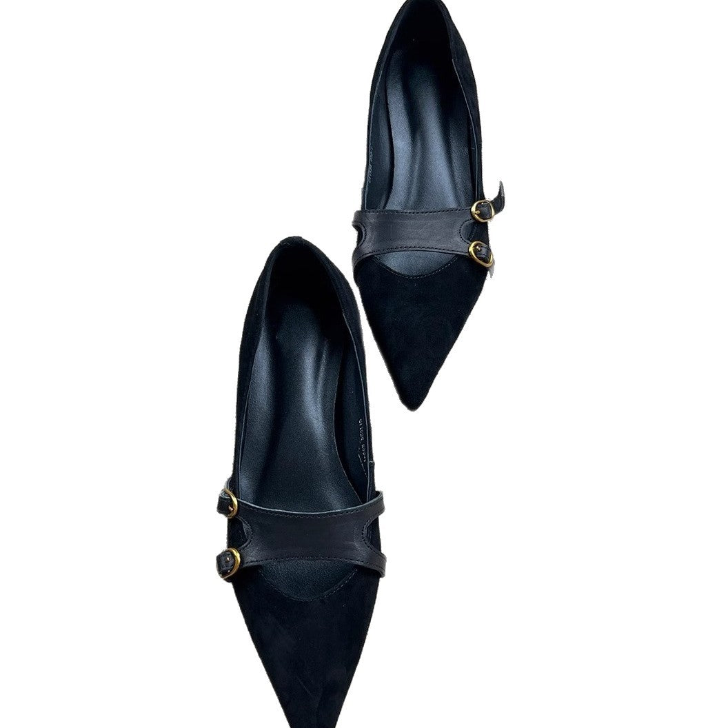 Damen Slingback-Ballerinas mit dekorativer Schnallenakzent und eleganter Lederoberfläche