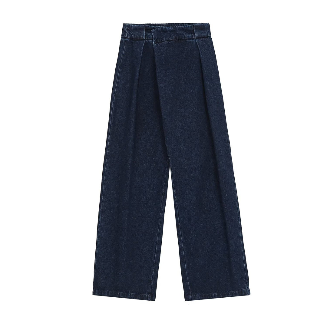 Damen Weite High-Waist Plissierte Denim-Hose mit Bügelfalte Shop Nory