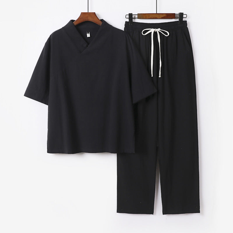 Unisex Leichtes Kimono-Loungewear-Set mit V-Ausschnitt und Tunnelzug-Hose Shop Nory