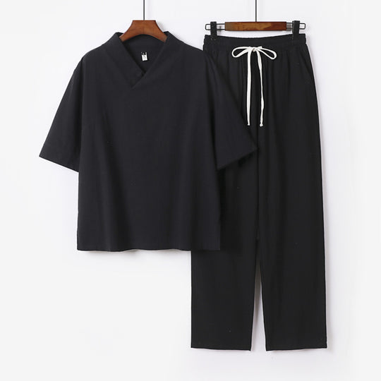 Unisex Leichtes Kimono-Loungewear-Set mit V-Ausschnitt und Tunnelzug-Hose Shop Nory
