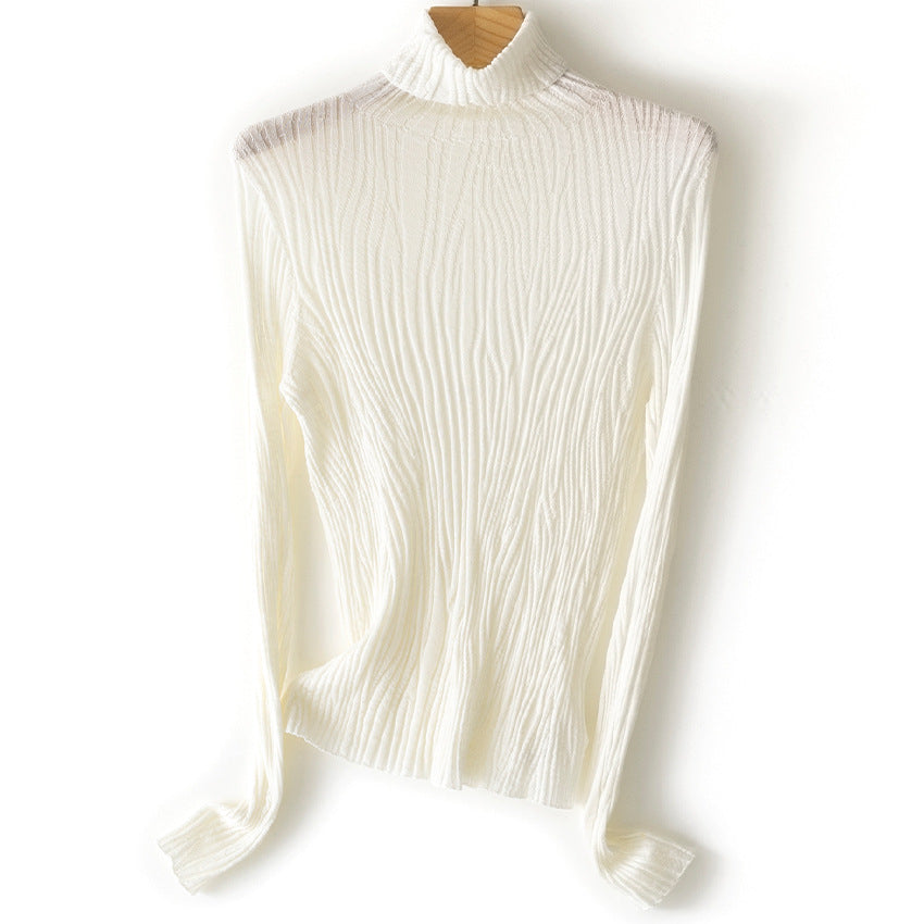 Damen Schlanker Feinstrick-Rollkragenpullover mit wellenförmiger Rippstruktur Shop Nory