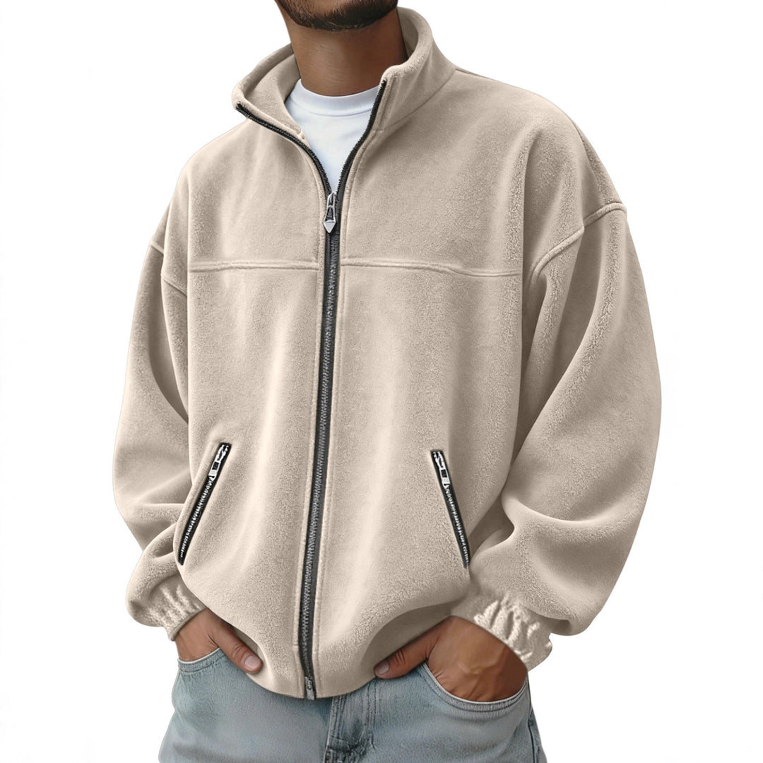 Herren Oversize Fleecejacke mit Stehkragen, durchgehendem Reißverschluss und Reißverschlusstaschen EB