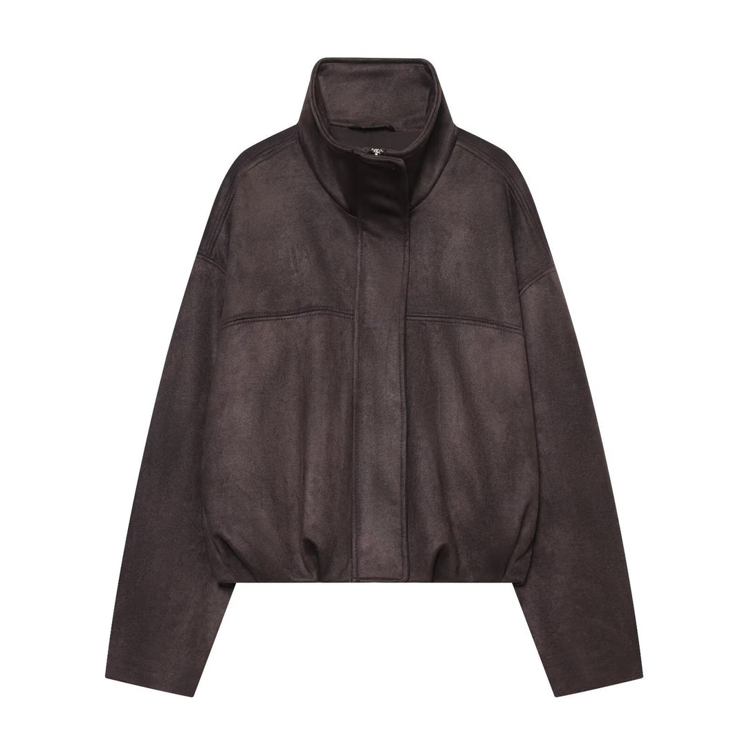 Damen Kurzblouson aus Velours‑Optik mit hohem Funnelkragen und elastischem Saum Shop Nory