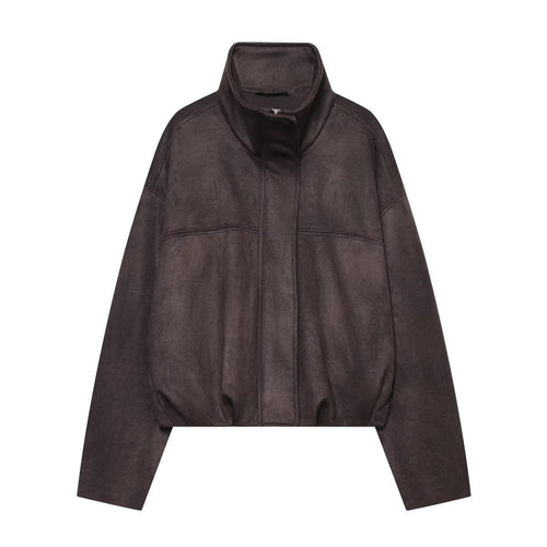 Damen Kurzblouson aus Velours‑Optik mit hohem Funnelkragen und elastischem Saum Shop Nory