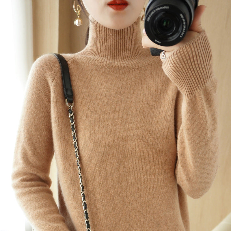 Damen Luxus-Feinstrick-Rollkragenpullover mit Daumenlochbündchen und femininer Schulterpasse Shop Nory