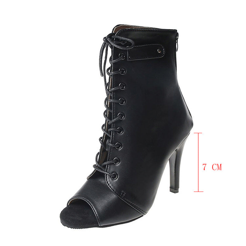 Damen Elegante Schnür-Ankleboots mit offenem Zehenbereich und schlankem Stilettoabsatz Shop Nory