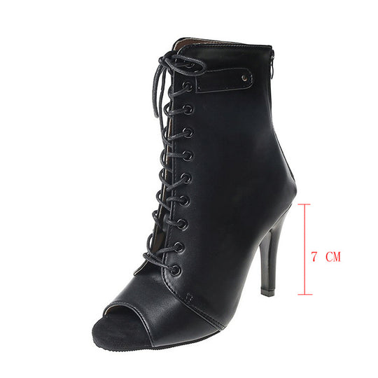 Damen Elegante Schnür-Ankleboots mit offenem Zehenbereich und schlankem Stilettoabsatz Shop Nory