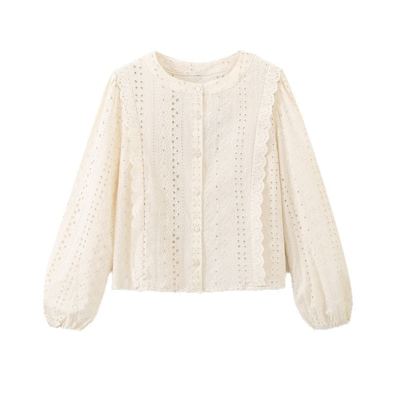 Damen Broderie Anglaise Baumwollbluse mit Rüschenbesatz und Ballonärmeln Shop Nory