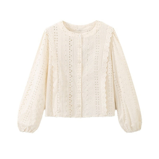 Damen Broderie Anglaise Baumwollbluse mit Rüschenbesatz und Ballonärmeln Shop Nory