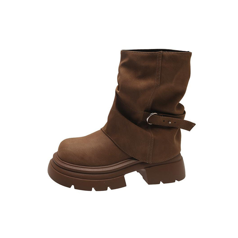 Damen Schlupf‑Stiefel mit gerafftem Schaft und skulpturierter Plateau‑Sohle Shop Nory