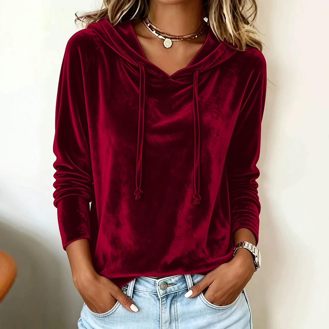 Damen Samt-Hoodie mit Kapuze Kordelzug und legerem Schnitt Shop Nory
