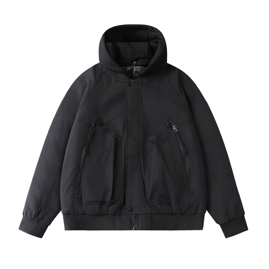 Herren Boxy-Utility-Bomber mit gesteppter Thermoisolierung, integrierter Kapuze und verdeckten Reißverschlüssen Shop Nory