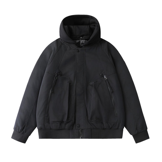 Herren Boxy-Utility-Bomber mit gesteppter Thermoisolierung, integrierter Kapuze und verdeckten Reißverschlüssen Shop Nory
