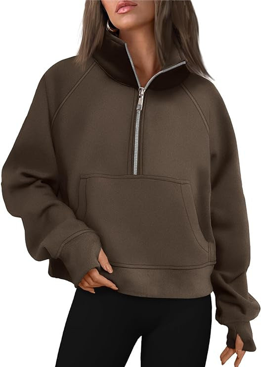 Damen nan cropped Halbzip-Sweatshirt mit hohem Stehkragen, Kängurutasche und überschnittener Schulter Shop Nory