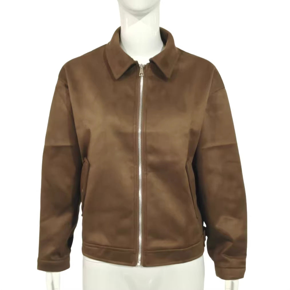 Damen Kurzjacke aus Veloursimitat mit Reißverschluss und Pattentaschen Shop Nory