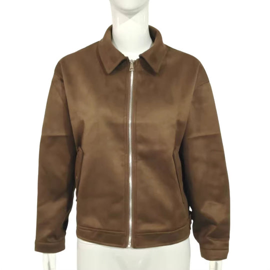 Damen Kurzjacke aus Veloursimitat mit Reißverschluss und Pattentaschen Shop Nory