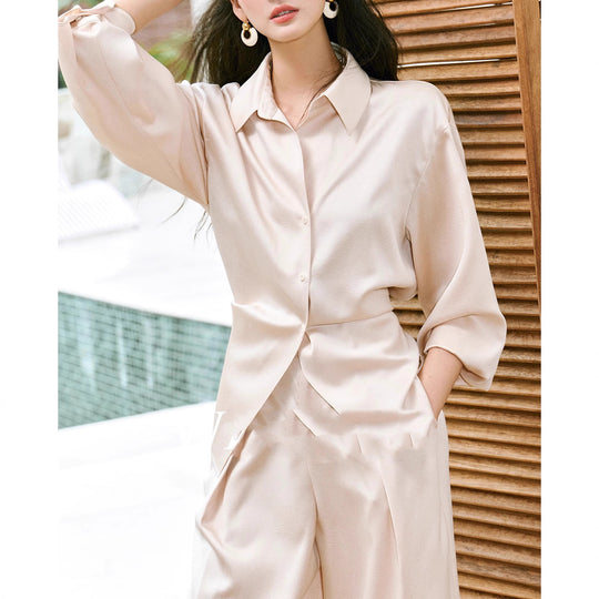 Damen Elegante Bluse mit schimmerndem Finish und Taillengürtel Shop Nory