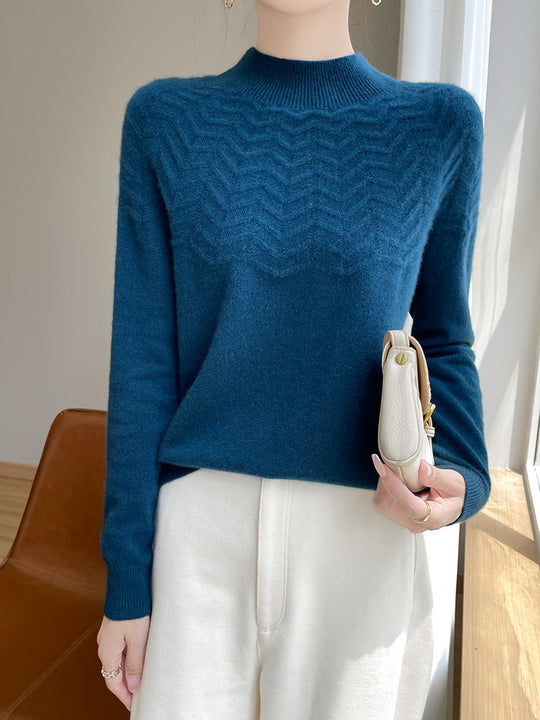 Damen Weicher Feinstrick-Mockneckpullover mit Chevron-Ajour und Kaschmirlook Shop Nory