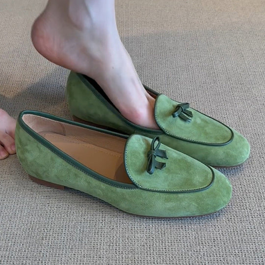 Damen Wildleder Slipper mit dekorativem Schleifendetail