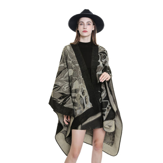 Damen Wollmix‑Jacquard‑Umhang mit offener Kimono‑Silhouette Shop Nory