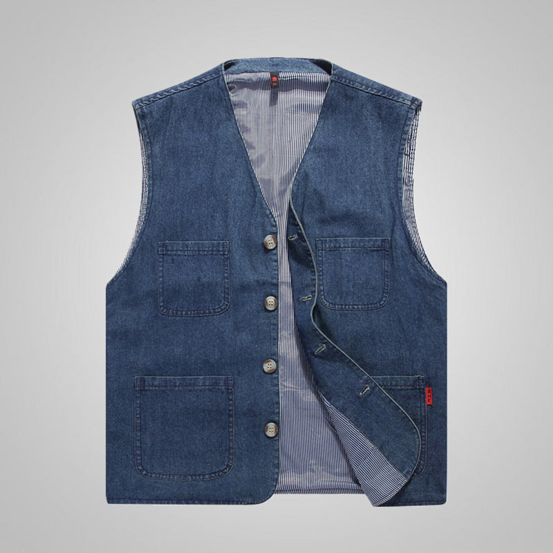 Herren Ärmellose Utility-Canvas-Weste mit V‑Ausschnitt, Knopfleiste und aufgesetzten Taschen Shop Nory
