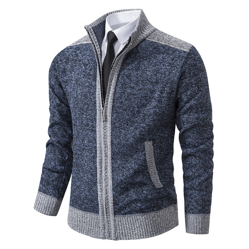Herren Strickjacke mit Reißverschluss, Stehkragen und kontrastbesetzten Schultern Shop Nory
