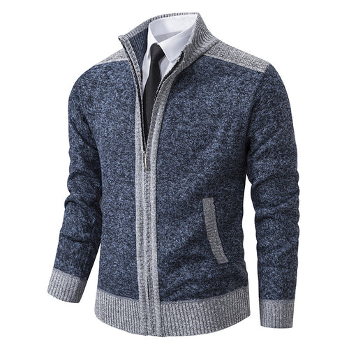 Herren Strickjacke mit Reißverschluss, Stehkragen und kontrastbesetzten Schultern Shop Nory