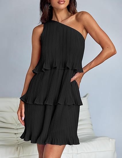 Damen Ärmelloses plissiertes Stufenkleid mit asymmetrischer Schulterpartie Shop Nory