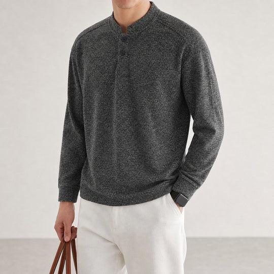 Herren Langarm Waffelstrick-Henley-Pullover mit Knopfleiste Shop Nory
