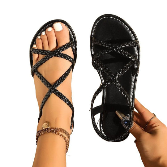 Damen Geflochtene Riemensandalen mit anatomischer Fußbett Shopnory