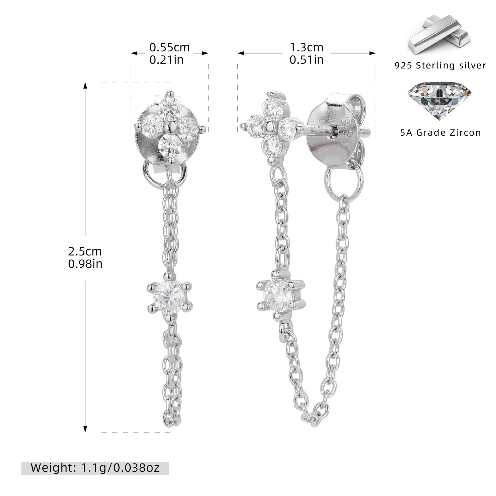 Damen Ohrhänger mit elegantem Zirkon-Kettendesign Shop Nory