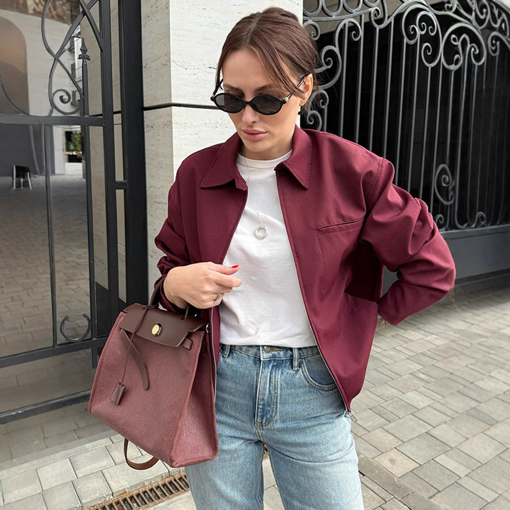 Damen Leichte Twill-Übergangsjacke mit Hemdkragen, verdecktem Reißverschluss und kastiger Silhouette Shop Nory