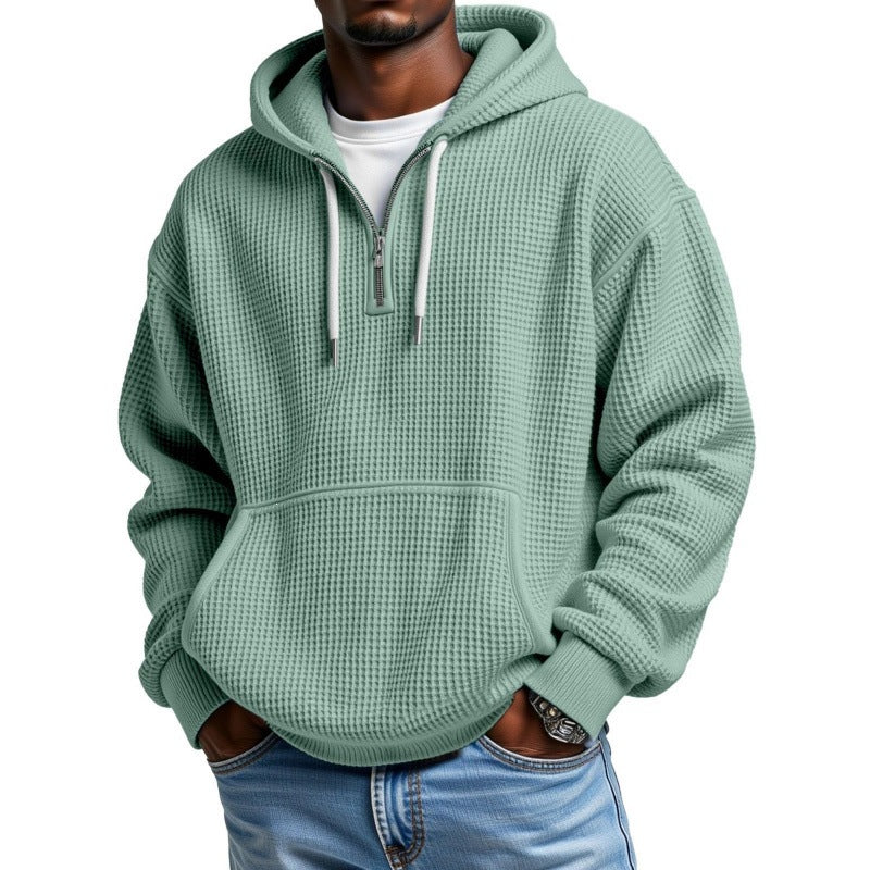 Herren Waffelstrick Halfzip-Kapuzenpullover mit Kängurutasche Shop Nory
