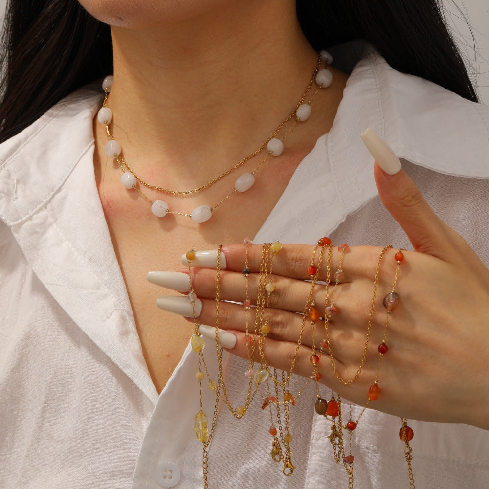 Damen Halskette mit eleganten, transparenten Edelsteinen und feiner Gliederkette Shop Nory