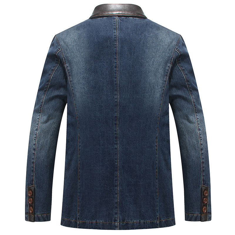 Herren Elegantes Denim-Sakko im Blazerstil mit Kunstlederbesatz und Paisley-Futter Shop Nory