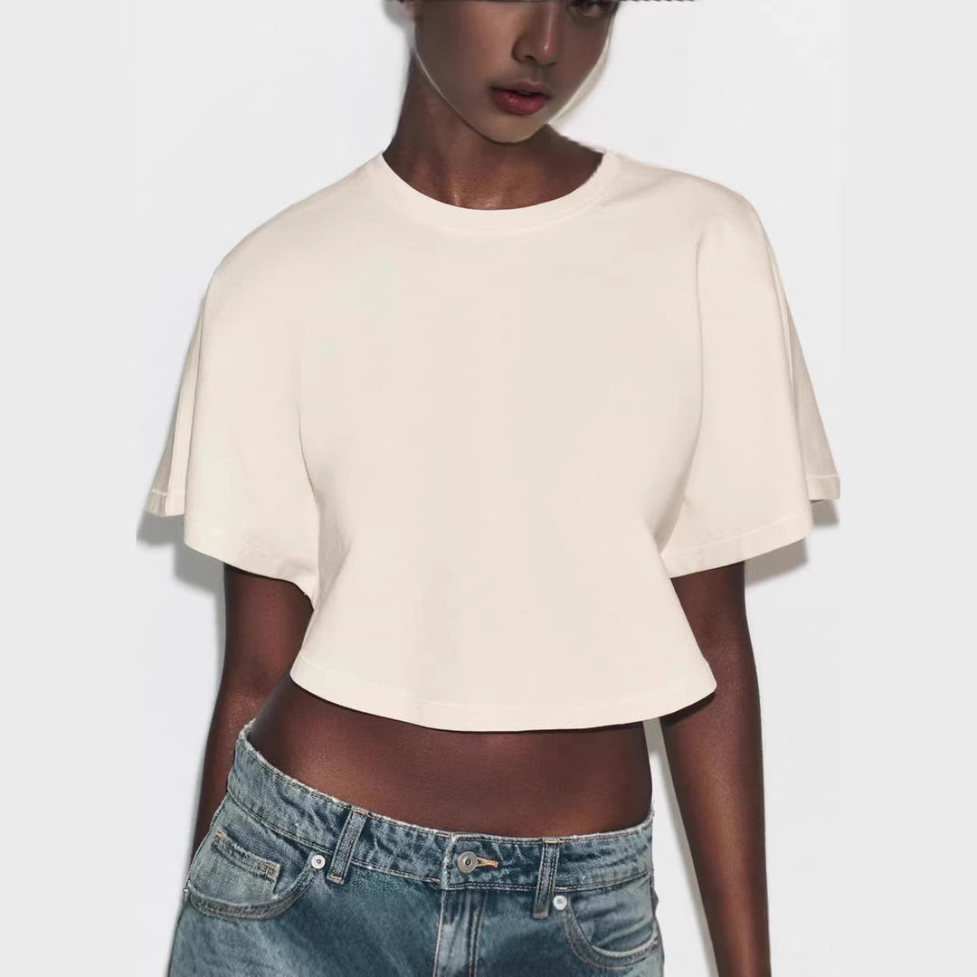 Damen cropped T-Shirt mit weit geschnittenen Ärmeln und weichem Baumwollmaterial Shopnory