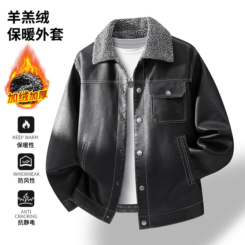Herren Lässige Kunstlederjacke mit Teddykragen Shop Nory