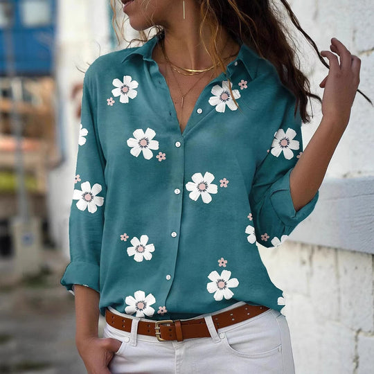 Damen Bluse mit Blumenmuster, Hemdkragen und lockerer Passform Shop Nory