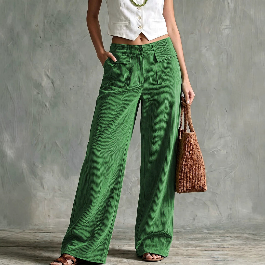 Damen Weite Cord-Palazzohose mit hoher Taille und aufgesetzten Pattentaschen Shop Nory