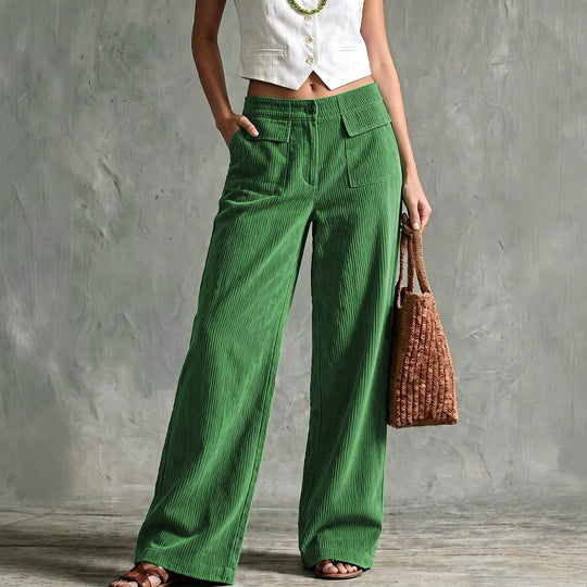 Damen Weite Cord-Palazzohose mit hoher Taille und aufgesetzten Pattentaschen Shop Nory