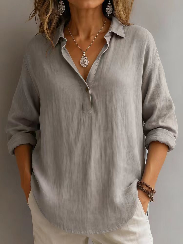 Damen lässige Bluse mit V-Ausschnitt und geknöpftem Kragen Shopnory