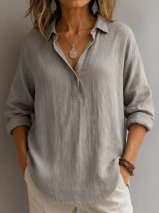 Damen lässige Bluse mit V-Ausschnitt und geknöpftem Kragen Shopnory