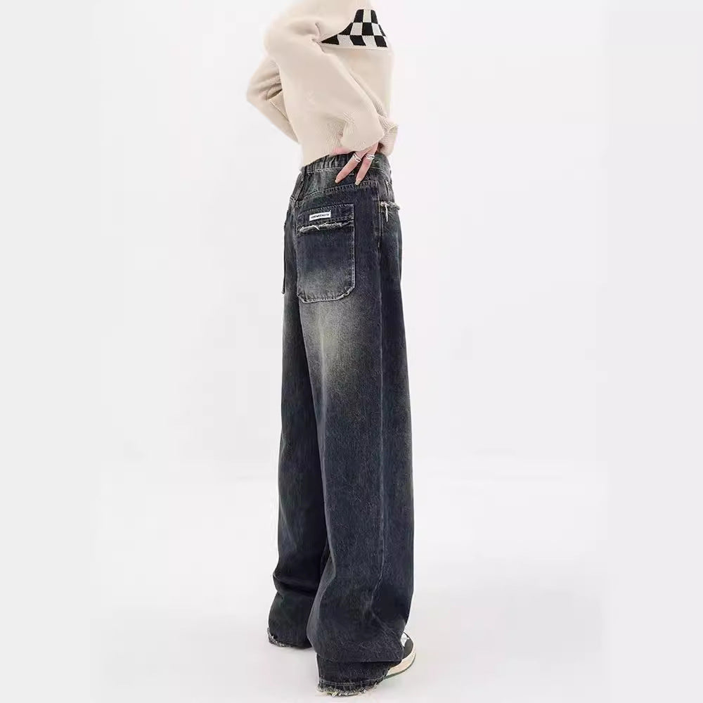 Damen Weite Baggy-Jeans mit authentischem Used-Look