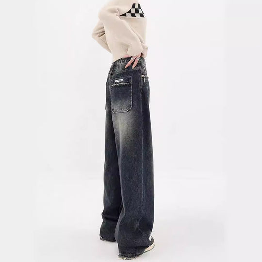 Damen Weite Baggy-Jeans mit authentischem Used-Look