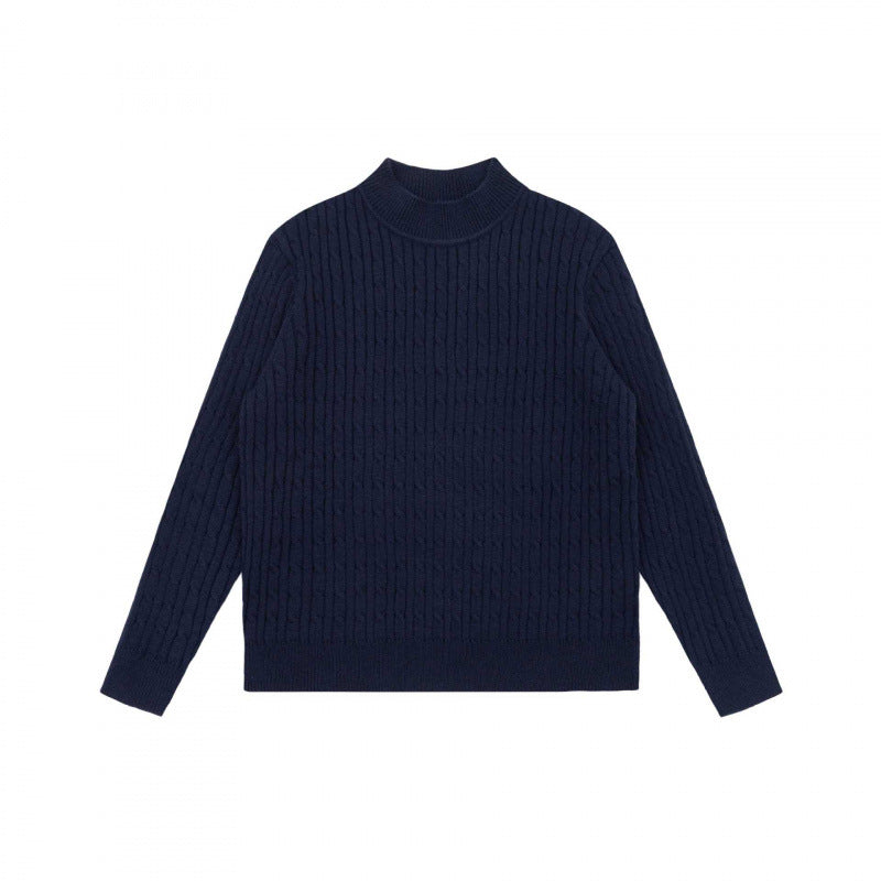 Unisex Oversize Zopfmuster-Pullover mit kurzem Stehkragen und geripptem Saum Shop Nory