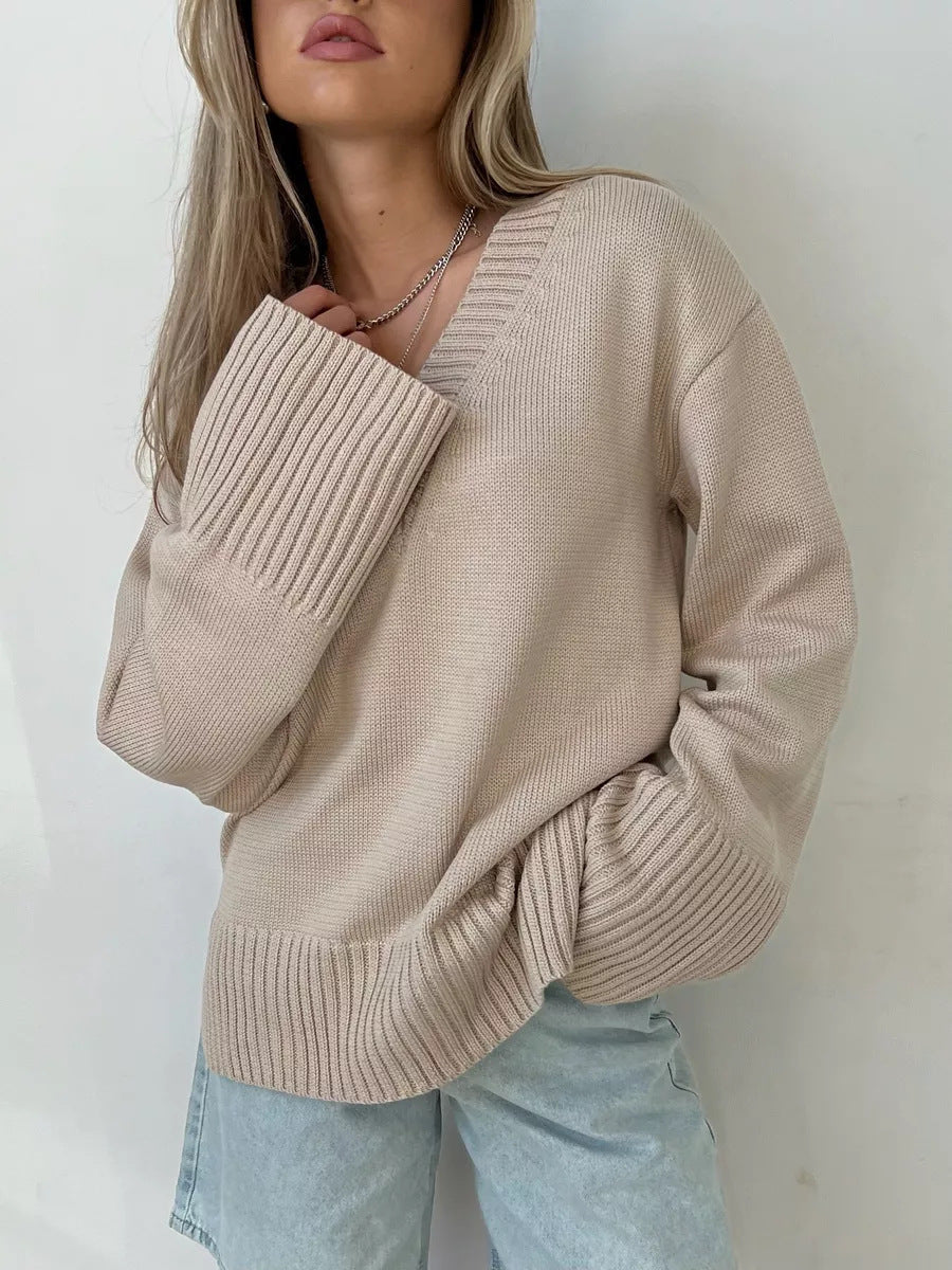 Damen eleganter V-Ausschnitt Pullover aus weicher Baumwolle Shopnory