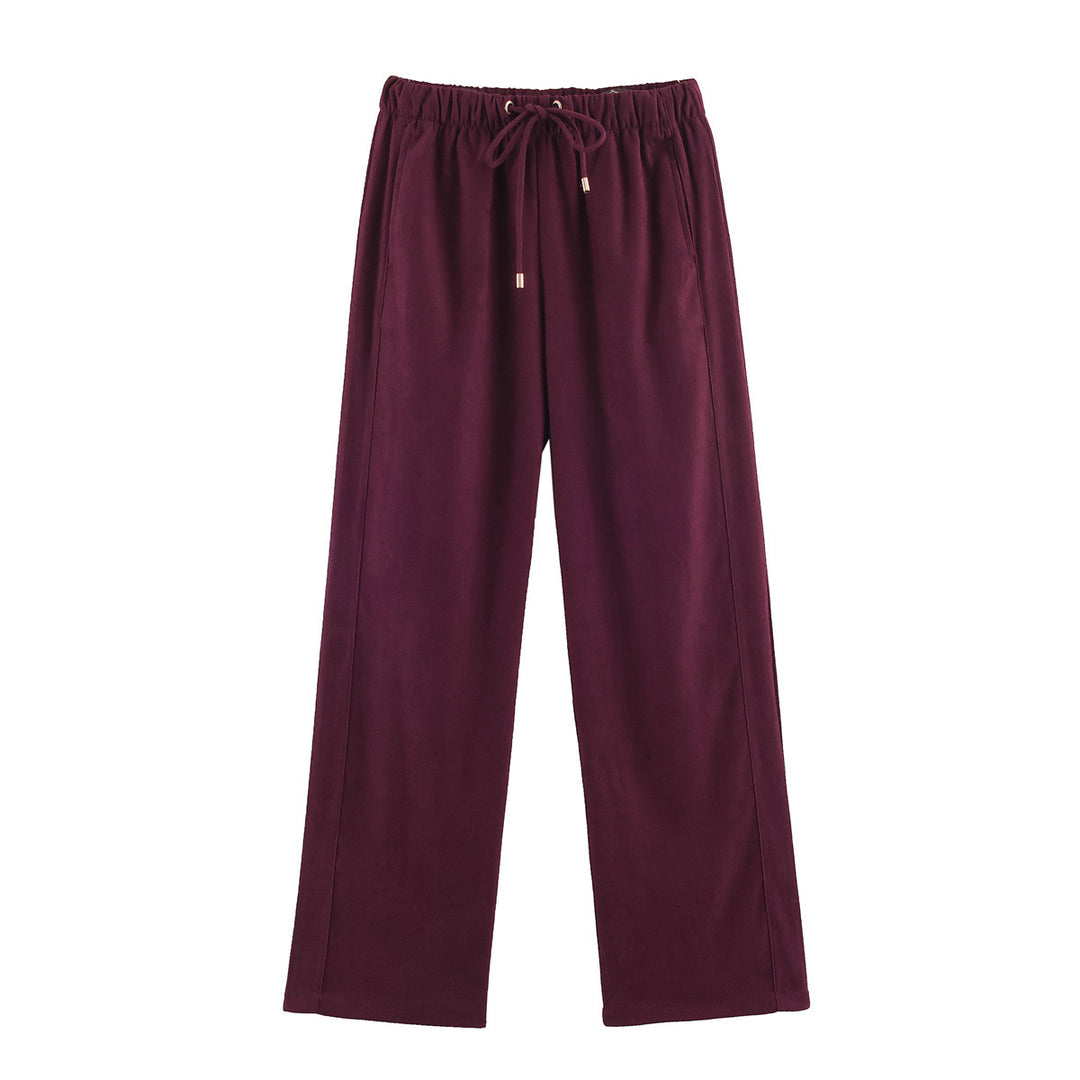 Damen weite Loungehose aus Veloursoptik mit Kordelzug und Eingrifftaschen Shop Nory