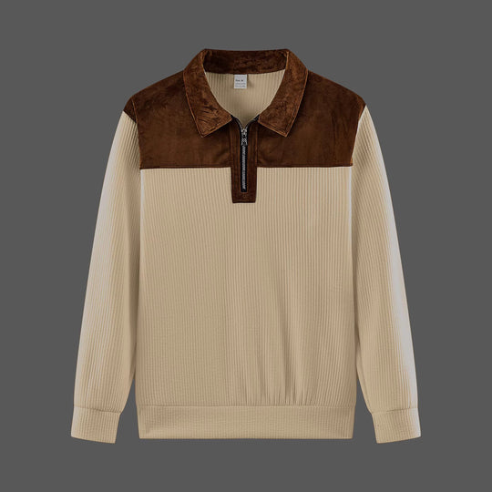 Unisex nan feinstrukturierter Strickpullover mit halbem Reißverschlusskragen und Samtbesatz Shop Nory