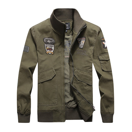 Herren Canvas-Pilotenblouson mit Stickpatches, Mehrfachtaschen und Rippenbündchen Shop Nory